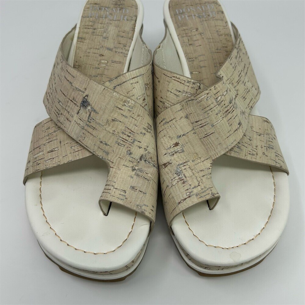 Donald J. Pliner Platform Wedge Slide Sandals Toe Loop Beige Cream Womens 10M - Picture 5 of 11